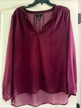 GAP Burgundy Chevron Sheer V-Neck Blouse